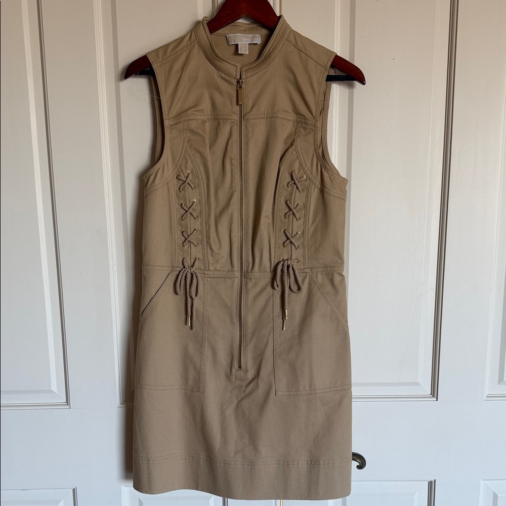 MICHAEL Michael Kors Tan Sleeveless Dress with Lace-Up Accents